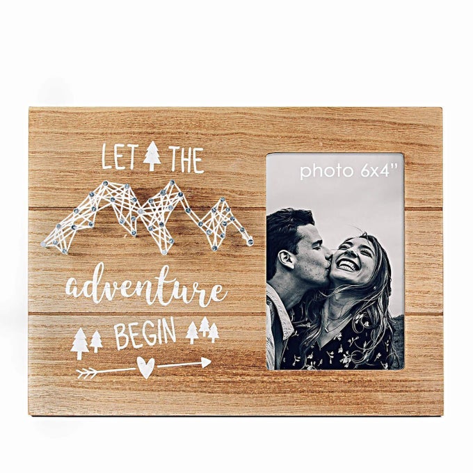 Boyfriends Girlfriends Gifts Congratulation Presents for Newly Engaged Couples Let The Adventure Begin Rustic Picture Frame for 4x6 Photo