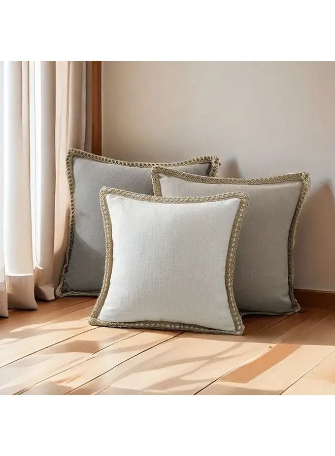 Yellow Linen Pillow Cover 18x18 Inch Zippered Cushion Case with Rope Trim for Living Room - Image 3