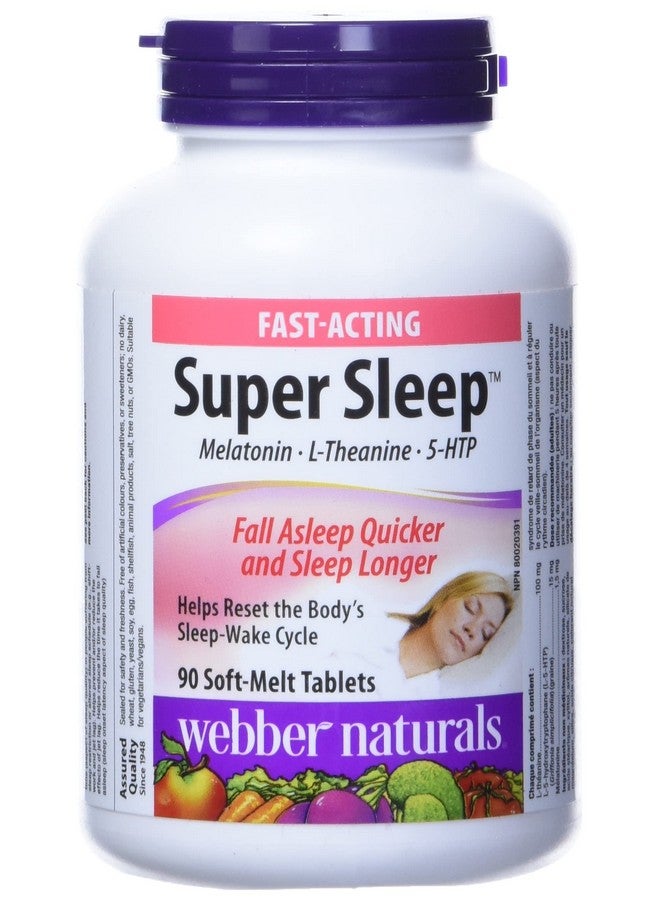 Webber naturals ويببر ناتشورالز سوبر سليب ميلاتونين بلس إل-ثيانين و 5-HTP، 90 قرص ذائب ناعم - Image 1