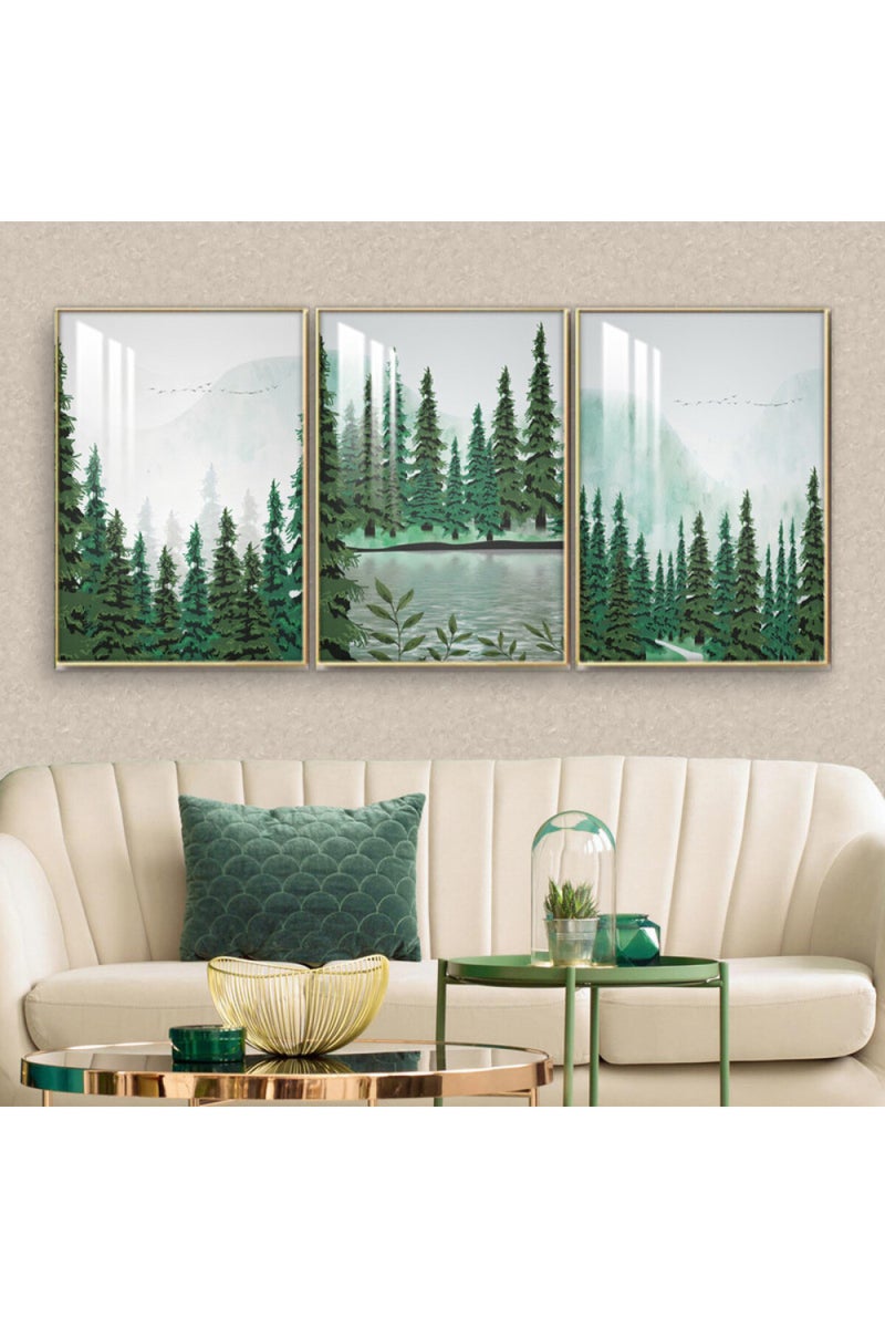 Marktna Three wooden wall painting with a frame and a clear acrylic layer - Image 1