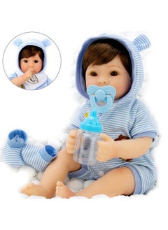 Aori Lifelike Reborn Baby Dolls Blue Bassinet 18 Inch Realistic Newborn Boy Doll With Weighted Soft Body With 8 Piece Monkey Toy Carrier Bed Set  - Image 5