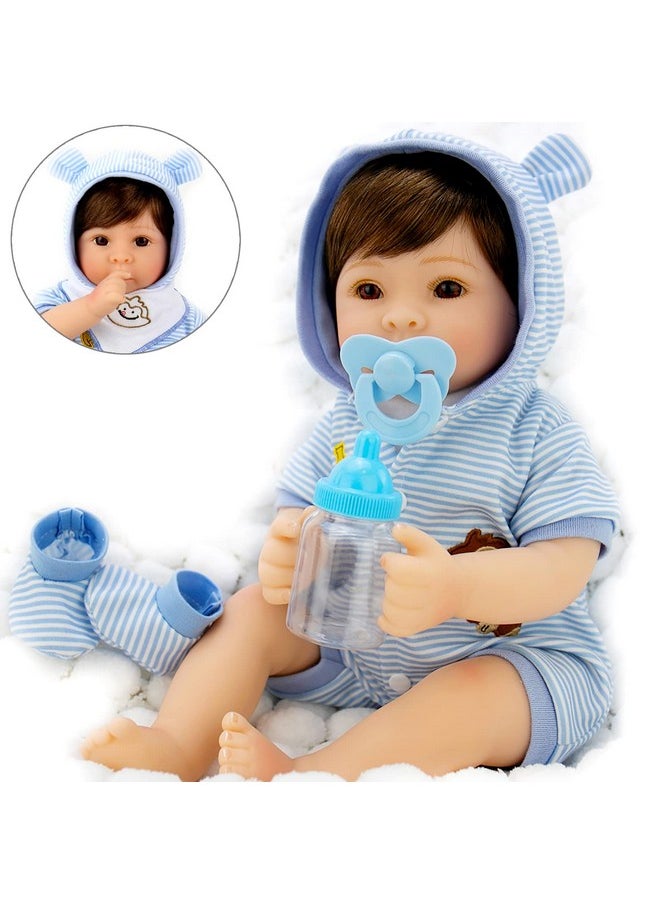 Aori - Lifelike Reborn Baby Dolls Blue Bassinet 18 Inch Realistic Newborn Boy Doll With Weighted Soft Body With 8 Piece Monkey Toy Carrier Bed Set - Image 1
