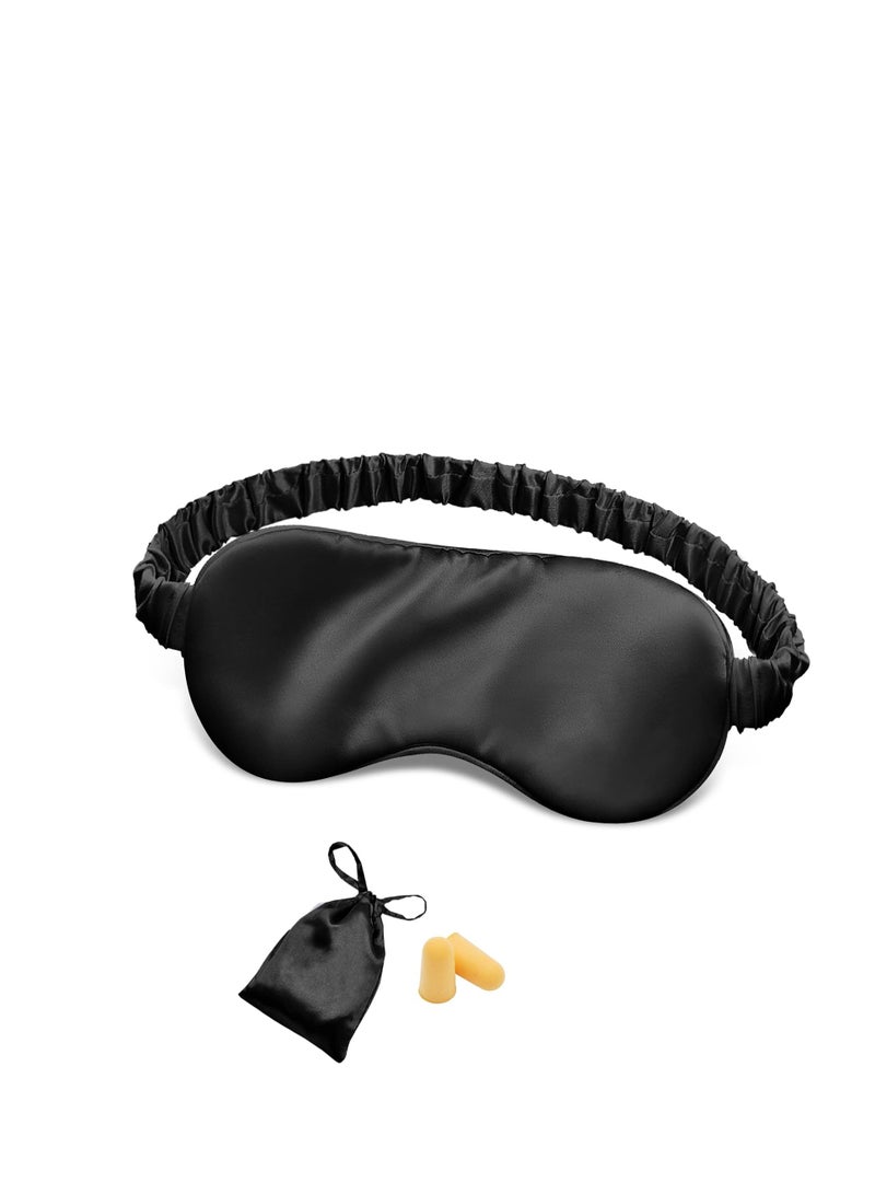 OLESILK Silk Sleep Mask Eye Mask Blindfold with Double Layer Silk Filling and Elastic Strap for Full Night's Sleep, Travel and Nap, Soft Eye Cover Eyeshade with Luxury Bag and Ear Plugs by OLESILK (Black) - Image 1
