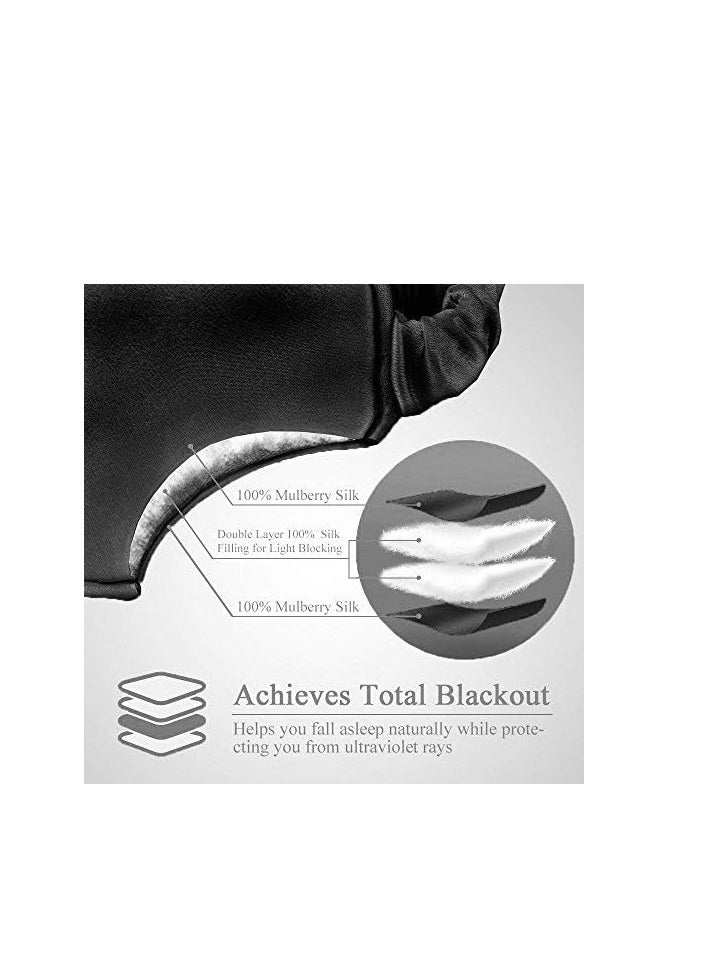 OLESILK Silk Sleep Mask Eye Mask Blindfold with Double Layer Silk Filling and Elastic Strap for Full Night's Sleep, Travel and Nap, Soft Eye Cover Eyeshade with Luxury Bag and Ear Plugs by OLESILK (Black) - Image 2