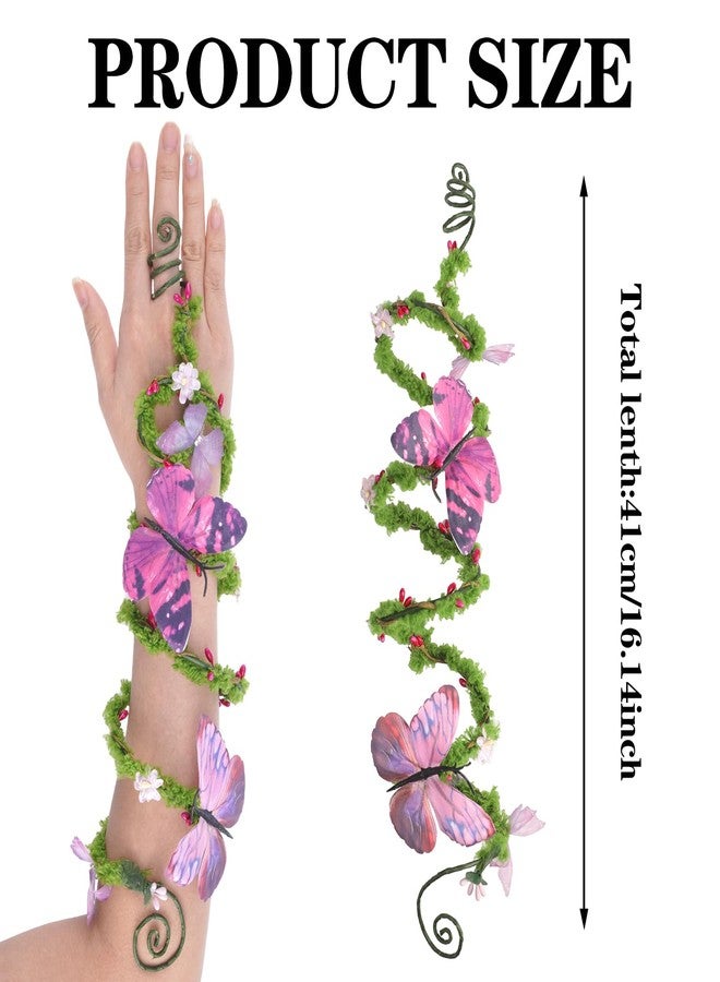 FRESHME Renaissance Fairy Butterfly Arm Wrap - 1 PC Pink Purple Butterfly Elf Bracelet with Ring Poison Ivy Costume Woodland Mother Nature Cosplay Renfaire Accessories for Women - Image 5