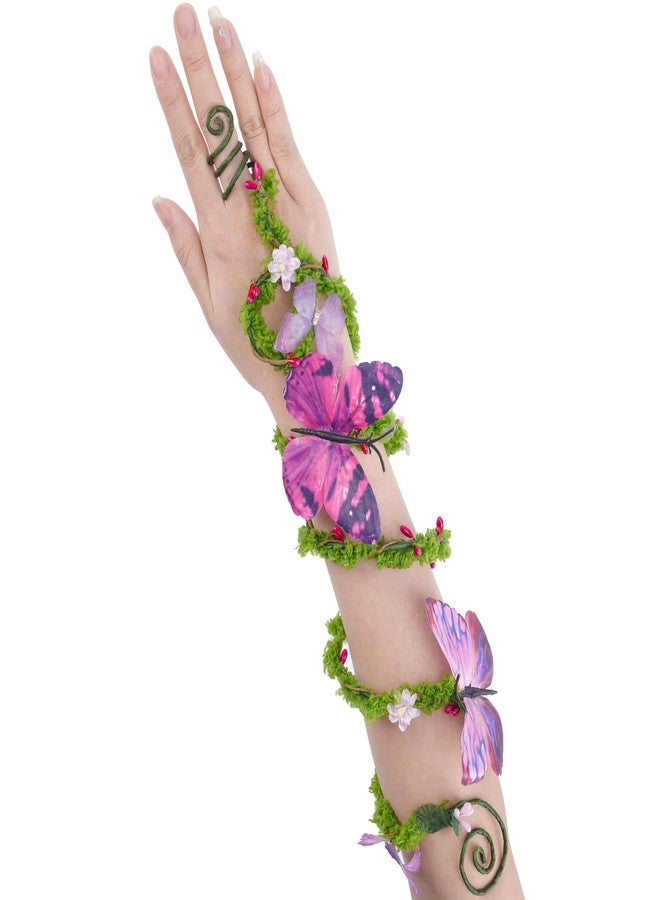 FRESHME Renaissance Fairy Butterfly Arm Wrap - 1 PC Pink Purple Butterfly Elf Bracelet with Ring Poison Ivy Costume Woodland Mother Nature Cosplay Renfaire Accessories for Women - Image 1