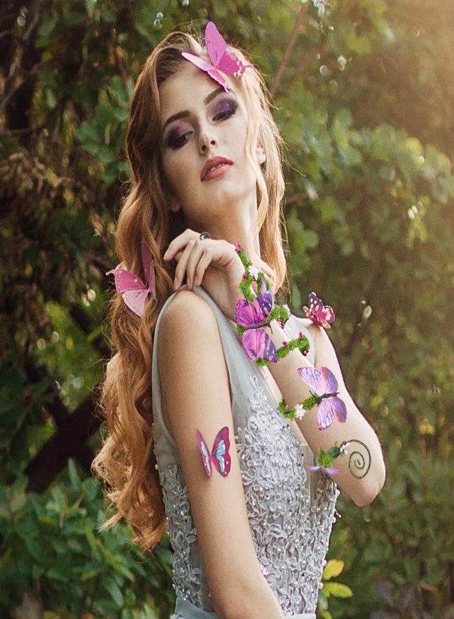 FRESHME Renaissance Fairy Butterfly Arm Wrap - 1 PC Pink Purple Butterfly Elf Bracelet with Ring Poison Ivy Costume Woodland Mother Nature Cosplay Renfaire Accessories for Women - Image 3