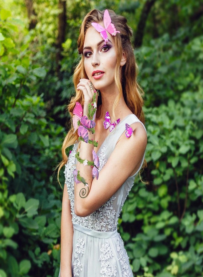 FRESHME Renaissance Fairy Butterfly Arm Wrap - 1 PC Pink Purple Butterfly Elf Bracelet with Ring Poison Ivy Costume Woodland Mother Nature Cosplay Renfaire Accessories for Women - Image 2