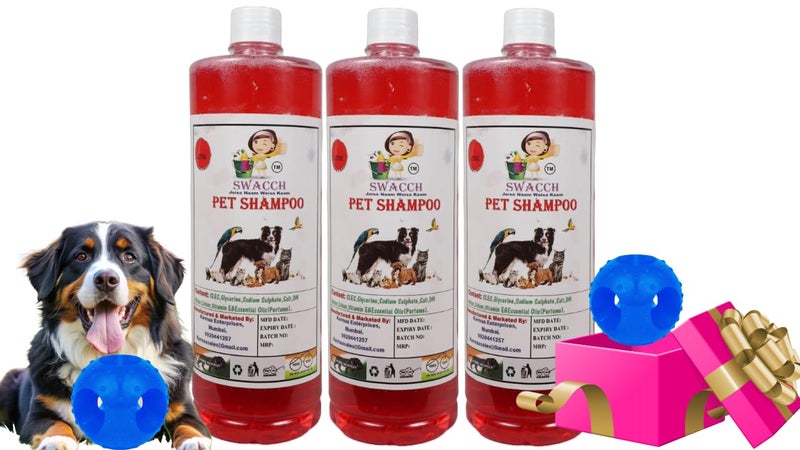 swacch Pet Shampoo | Puppy Safe Shampoo | PH Balanced | Ditch to Itch for Pet Shampoo 3 Litre (Jasmine) + Goofy Ball Chew Toy Combo Pack - Image 1