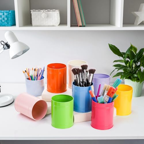 Tlence 9 Pack Metal Pen Holders for Desk, Colorful Bulk Round Pencil Cup Caddy, Desktop Stationery Organizer and Accessories for Office Classroom, Makeup Brush Storage, 3.5 x 4.5 Inches - Image 4