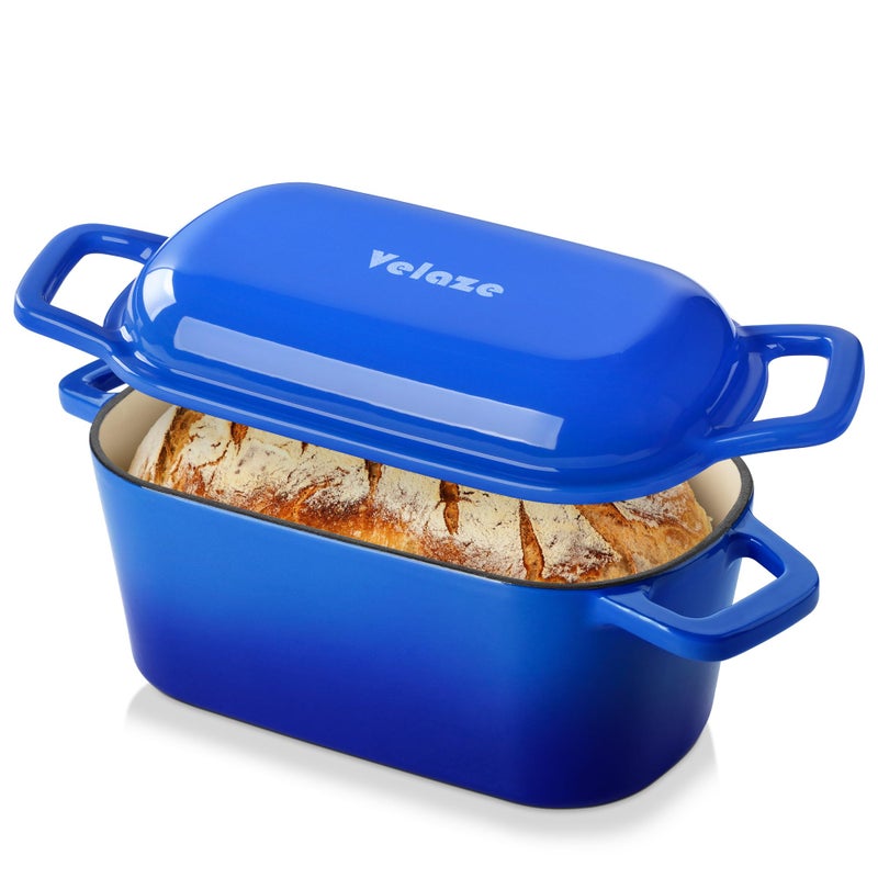Velaze 3.6QT Dutch Oven for Bread Baking,Oval Cast Iron Enameled Bread Oven Pan with Lid and Offset Handles,Oven Safe to 500Â°F for Homemade Sourdough Bread(Blue) - Image 1