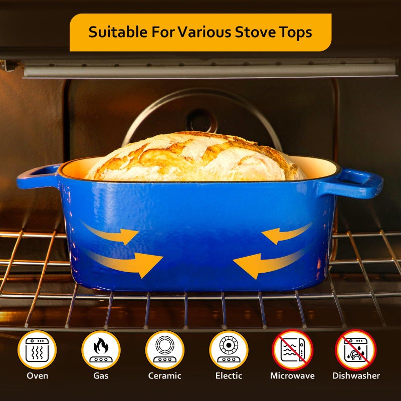 Velaze 3.6QT Dutch Oven for Bread Baking,Oval Cast Iron Enameled Bread Oven Pan with Lid and Offset Handles,Oven Safe to 500Â°F for Homemade Sourdough Bread(Blue) - Image 4