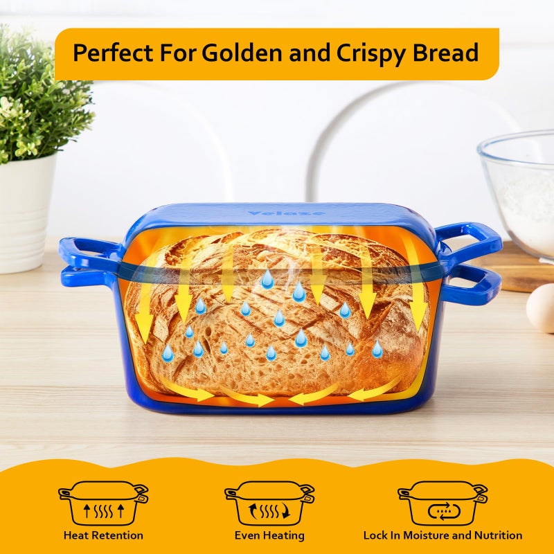 Velaze 3.6QT Dutch Oven for Bread Baking,Oval Cast Iron Enameled Bread Oven Pan with Lid and Offset Handles,Oven Safe to 500Â°F for Homemade Sourdough Bread(Blue) - Image 3