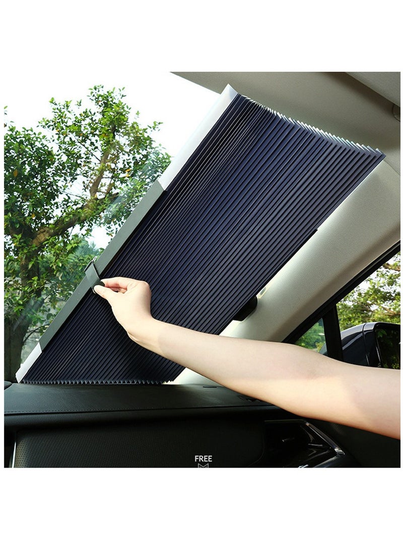 Sharpdo Retractable Car Front Sun Shade Visor Blocks 99% UV Rays, 145*70cm Suit for SUV and MPV or Mid-size Cars - Image 1