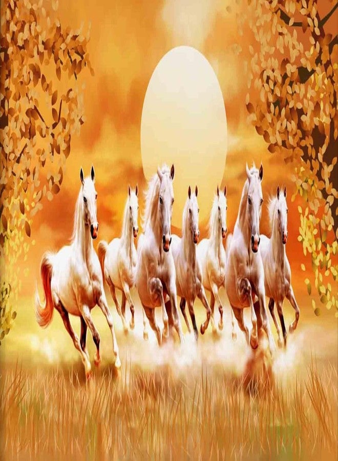 wallstop™ Vastu Seven lucky Running Horses Sunrise Art Print for wall (paper,multicolor,7 horse) ll wr378 - Image 1