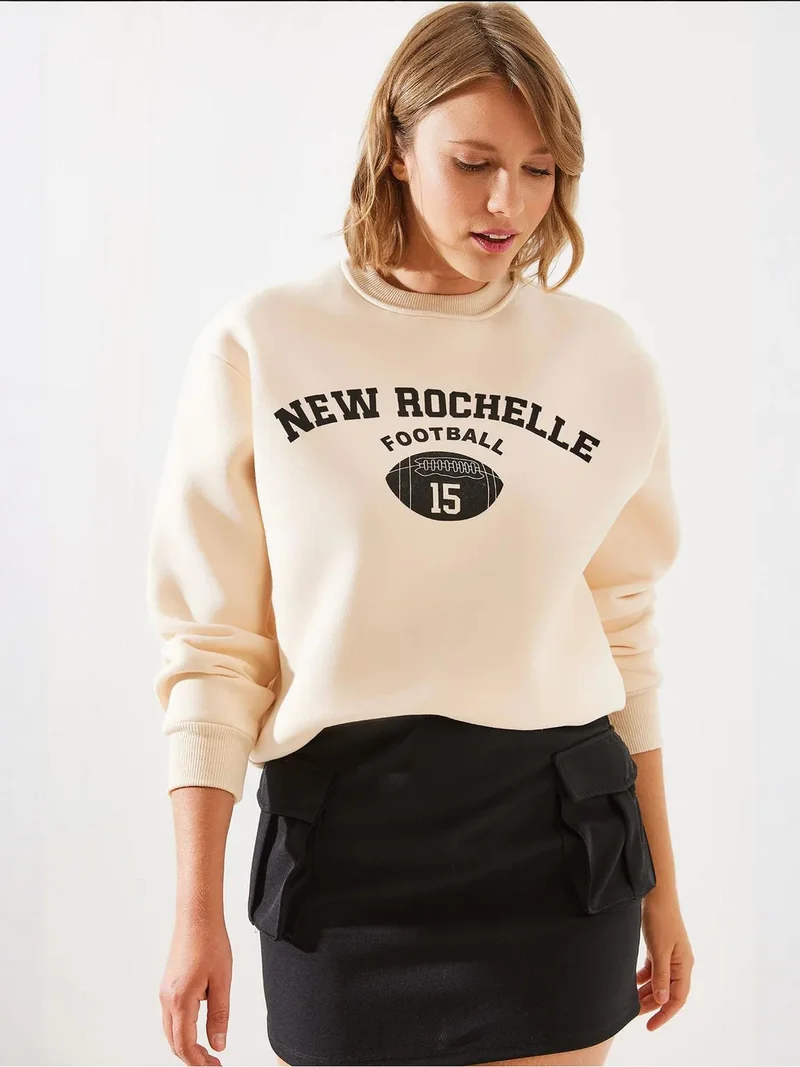 LUCCI Logo Print Relaxed Fit Crew Neck Sweatshirt
