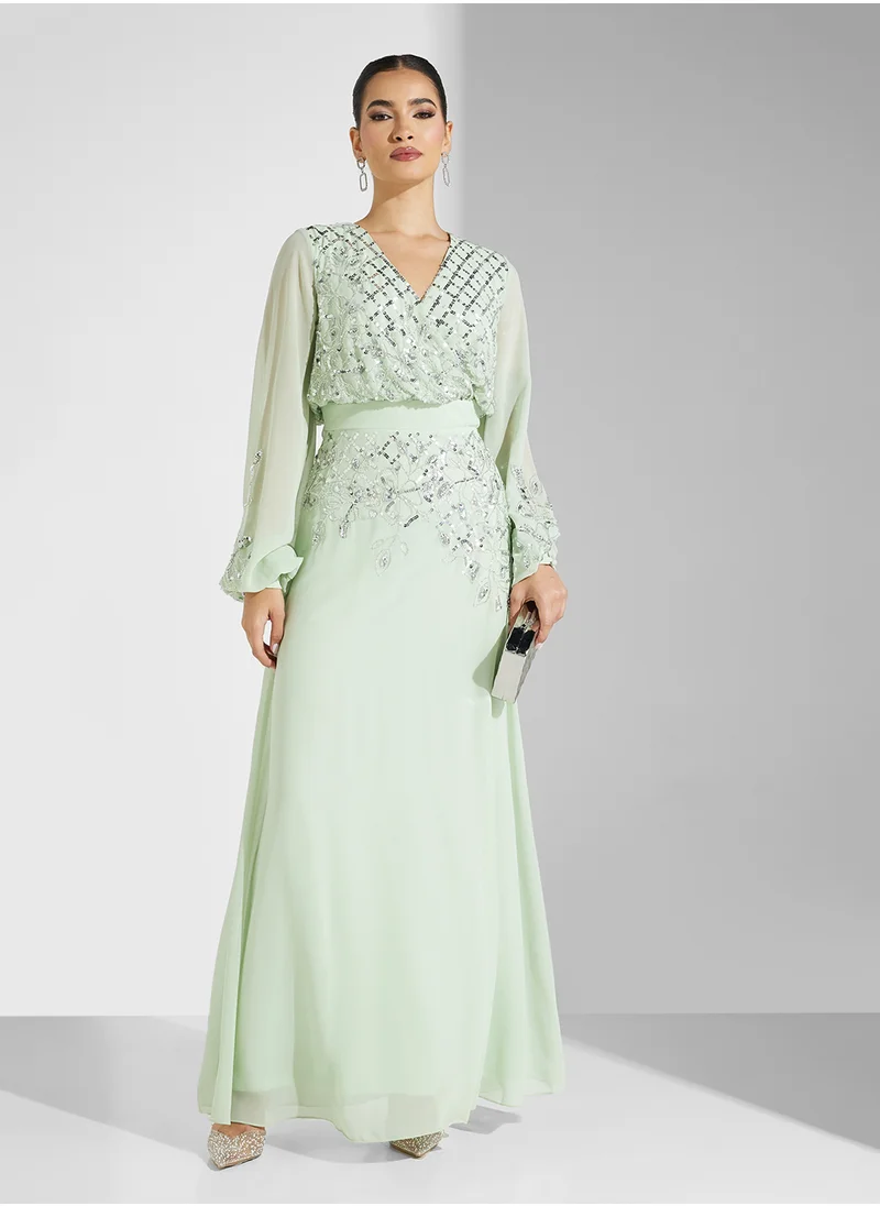 فروك اند فرل Embellished Flare Sleeve Dress