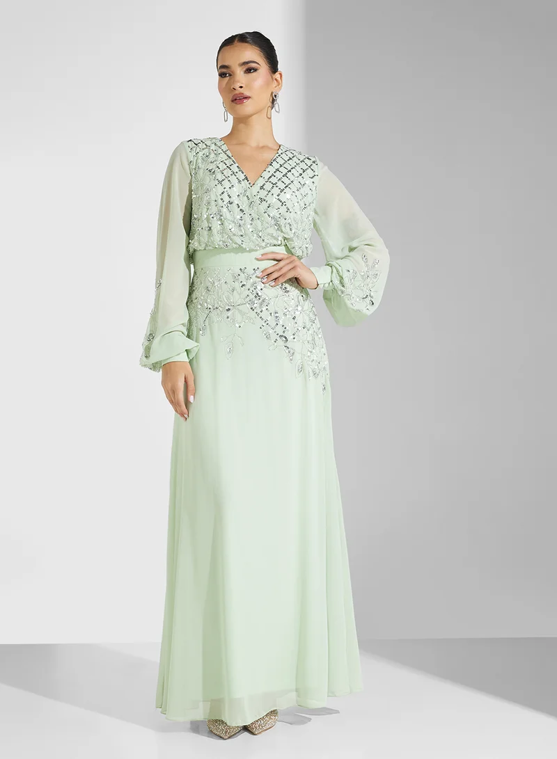 Frock and Frill Embellished Chiffon Dress