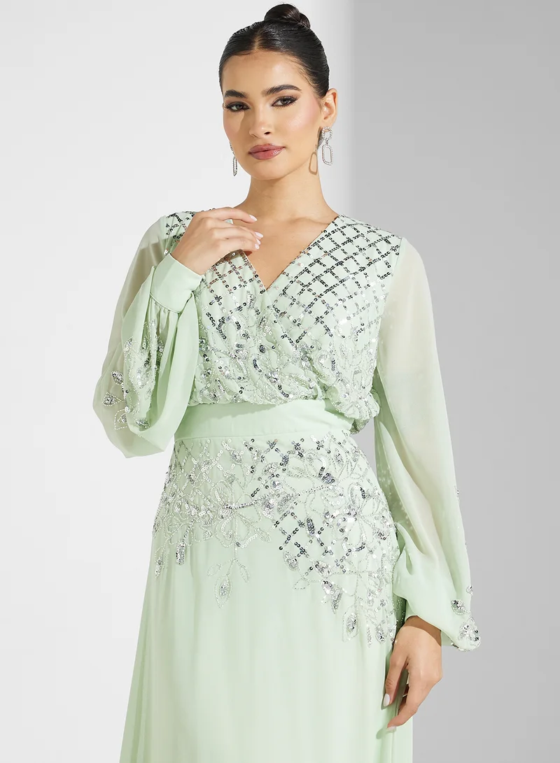 Frock and Frill Embellished Chiffon Dress