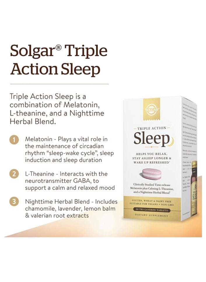 Solgar Triple Action Sleep, 60 Tri-Layer Tablets - Time-Release Melatonin And L-Theanine Plus Herbal Blend Helps You Relax, Fall Asleep Fast, Stay Asleep Longer - Non-GMO, Gluten Free - 60 Servings - Image 3