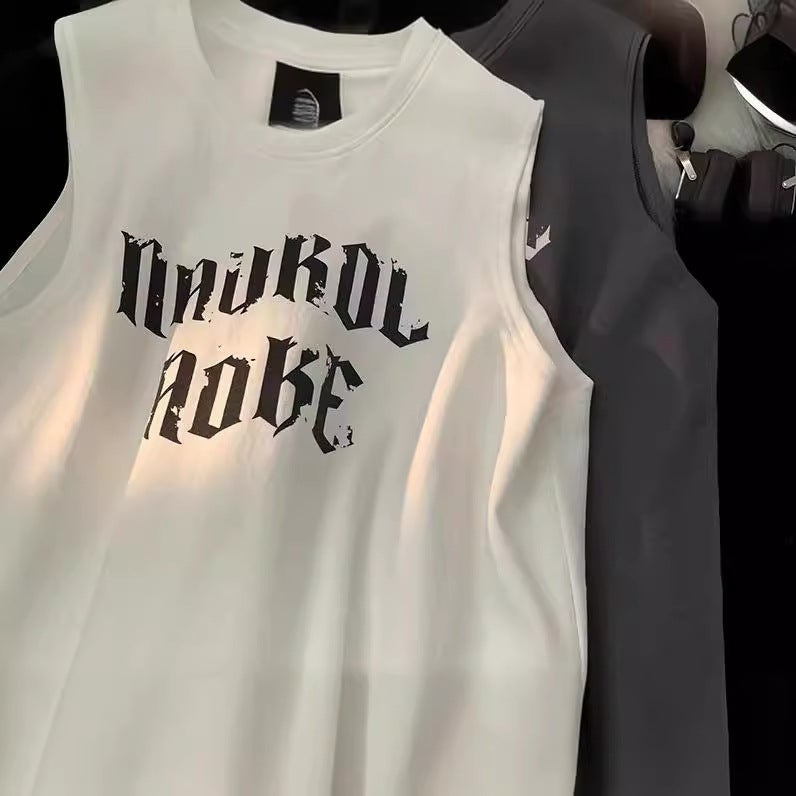 Sleeveless Top Men'S Design Sense American Street Basketball Sports Vest Cotton Waistcoat T-Shirt Summer Outer Wear Loose - Image 3