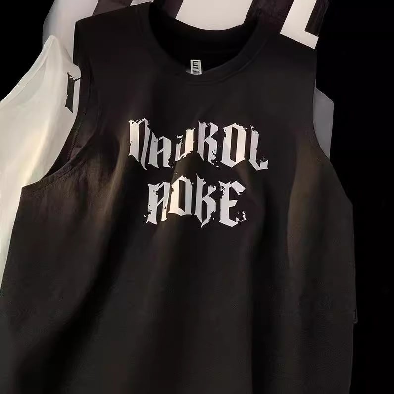 Sleeveless Top Men'S Design Sense American Street Basketball Sports Vest Cotton Waistcoat T-Shirt Summer Outer Wear Loose - Image 2