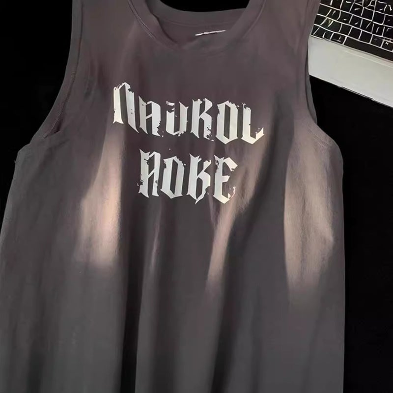 Sleeveless Top Men'S Design Sense American Street Basketball Sports Vest Cotton Waistcoat T-Shirt Summer Outer Wear Loose - Image 4