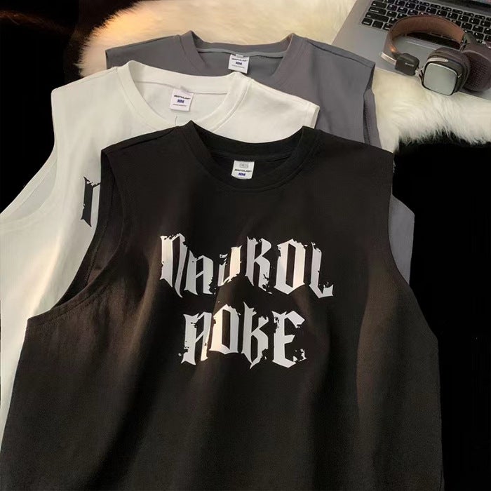 Sleeveless Top Men'S Design Sense American Street Basketball Sports Vest Cotton Waistcoat T-Shirt Summer Outer Wear Loose - Image 1