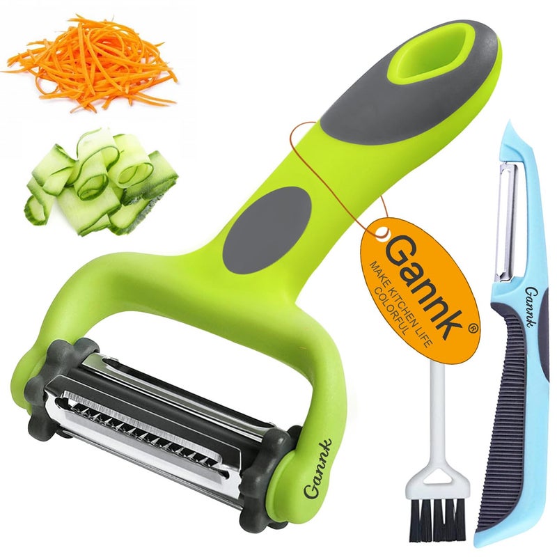 Gannk قشارات البطاطس والتفاح والخضروات GANNK للمطبخ، قشارات I و Y للفواكه والخضروات والبطاطس والجزر والخيار، تصميم شفرة 3 في 1 مع وظيفة جوليان - Image 1