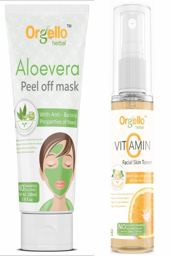 Orgello Vitamin C Toner 1 x 100 ml | Aloe Vera Peel Off Mask For Face 1 X 100 ml | Men Women Girls Boys Normal Oily Dry Skin | Paraben Sulphate Free | Pack of 2 - Image 1