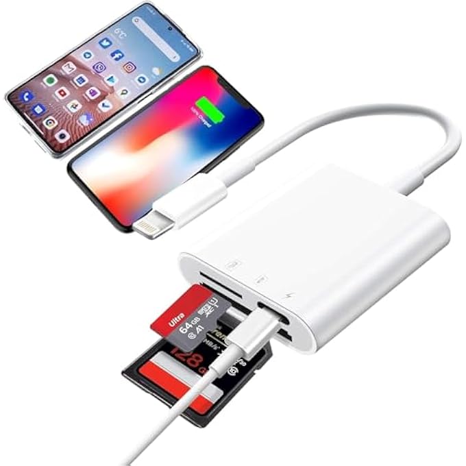 rayihni قارئ بطاقة SD 3 في 1 لجهاز آيفون وآيباد، كاميرا لعبة المسار قارئ بطاقة SD مع فتحتين لبطاقات ميكرو SD/SD، محول بطاقة ذاكرة مزدوج الموصل للتصوير الفوتوغرافي، توصيل وتشغيل - Image 2