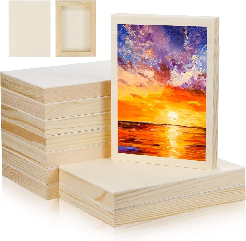 ARS 10 Pcs 5x7 Wood Panel Boards, Unfinished Wood Canvas Wooden for Painting, Arts, Pouring Use with Oils, Acrylics - Image 1