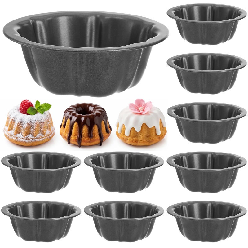 ZENFUN 10 Pcs Mini Flan Molds Pan, 4 Inches Fluted Cake Pan Nonstick, Carbon Steel Mini Flan Molds Pans, Cake Pans Reusable Tube Oven Baking Mold for Cupcake, Bread, Bavarois, Brownie - Image 1