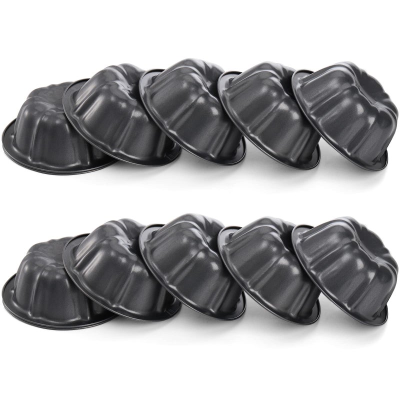 ZENFUN 10 Pcs Mini Flan Molds Pan, 4 Inches Fluted Cake Pan Nonstick, Carbon Steel Mini Flan Molds Pans, Cake Pans Reusable Tube Oven Baking Mold for Cupcake, Bread, Bavarois, Brownie - Image 4