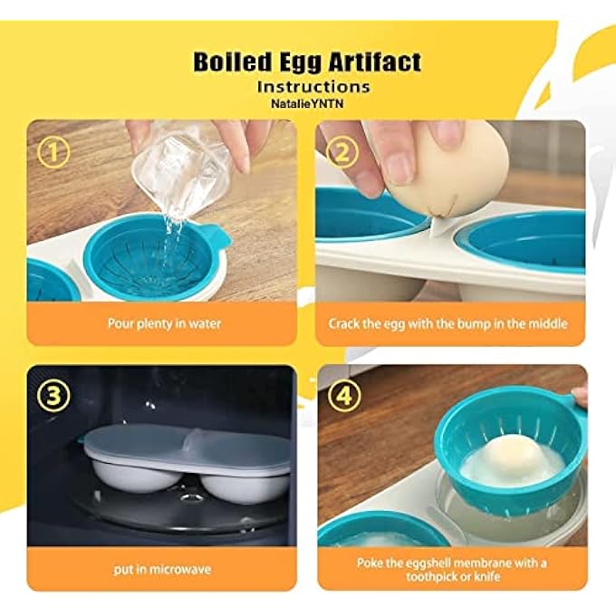 Melostu Wwlucky Draining Egg Boiler For Microwave Perfect Double Egg Poacher Silicone Egg Boiler Cups Double Egg Cups For Boiled Eggs Draining Egg Boiler Set Kitchen Cooking Gadget Tools Blue - Image 5