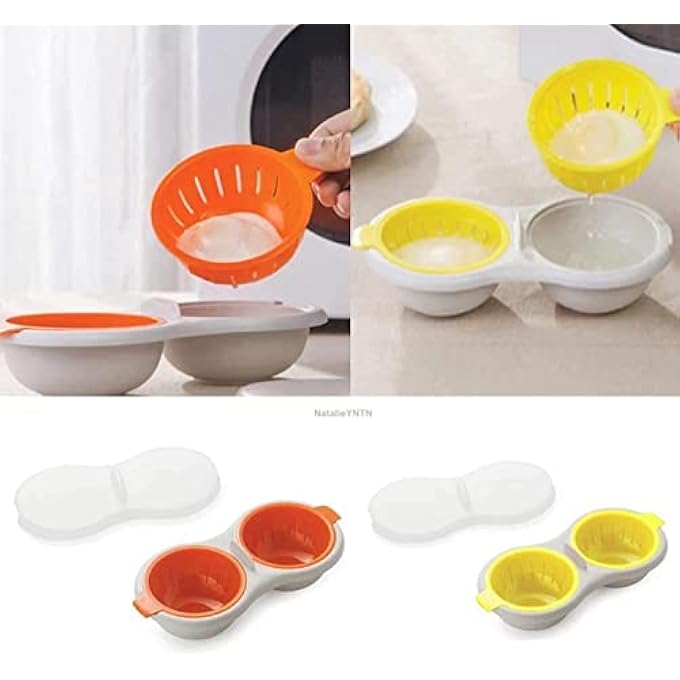 Melostu Wwlucky Draining Egg Boiler For Microwave Perfect Double Egg Poacher Silicone Egg Boiler Cups Double Egg Cups For Boiled Eggs Draining Egg Boiler Set Kitchen Cooking Gadget Tools Blue - Image 4