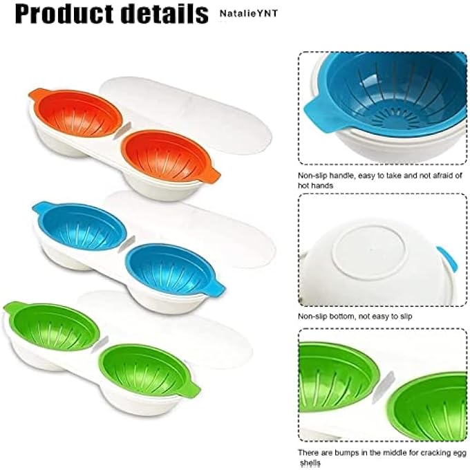 Melostu Wwlucky Draining Egg Boiler For Microwave Perfect Double Egg Poacher Silicone Egg Boiler Cups Double Egg Cups For Boiled Eggs Draining Egg Boiler Set Kitchen Cooking Gadget Tools Blue - Image 3