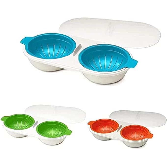 Melostu Wwlucky Draining Egg Boiler For Microwave Perfect Double Egg Poacher Silicone Egg Boiler Cups Double Egg Cups For Boiled Eggs Draining Egg Boiler Set Kitchen Cooking Gadget Tools Blue - Image 1