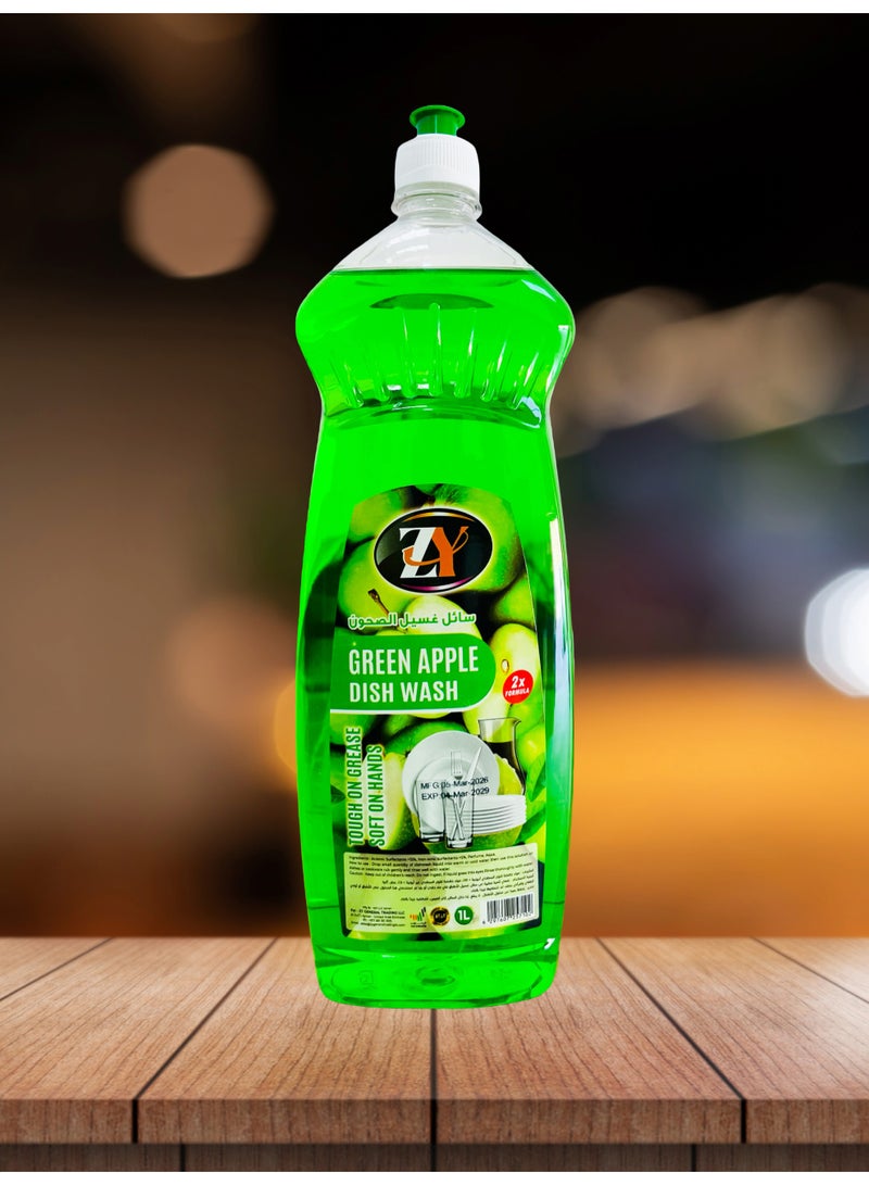 ZY Green Apple Dish Wash Liquid – Tough on Grease, Soft on Hands – 1L - Image 1