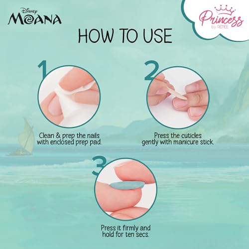 RENEE Princess Disney Moana’s Tropical Trio Nail & Lip Kit For Preteens | Includes Moana’s Island Magic & Island Adventure Stick On Nails & Moana Beachy Peachy Lip Balm - Image 5