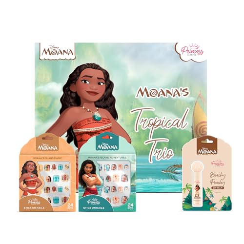 RENEE Princess Disney Moana’s Tropical Trio Nail & Lip Kit For Preteens | Includes Moana’s Island Magic & Island Adventure Stick On Nails & Moana Beachy Peachy Lip Balm - Image 2