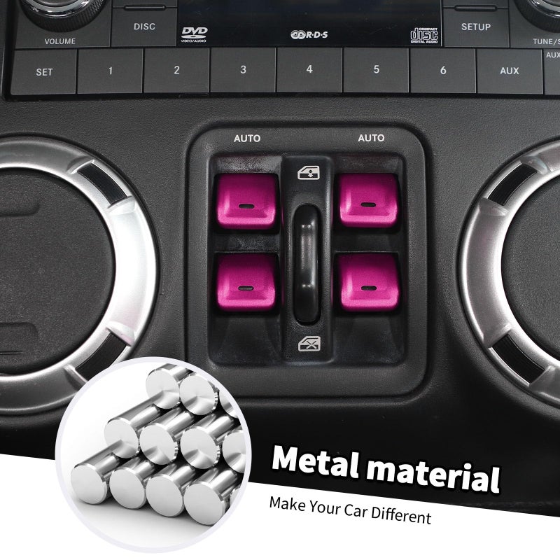 Jimen for JK Window Button Covers, 4PCS Center Console Window Switch Cover Interior Trim Kits Compatible with Jeep Wrangler JK & Unlimited 2012-2018, Aluminum Alloy (Pink) - Image 5