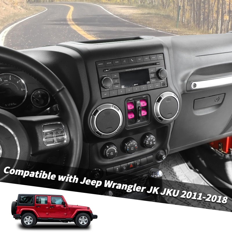 Jimen for JK Window Button Covers, 4PCS Center Console Window Switch Cover Interior Trim Kits Compatible with Jeep Wrangler JK & Unlimited 2012-2018, Aluminum Alloy (Pink) - Image 2
