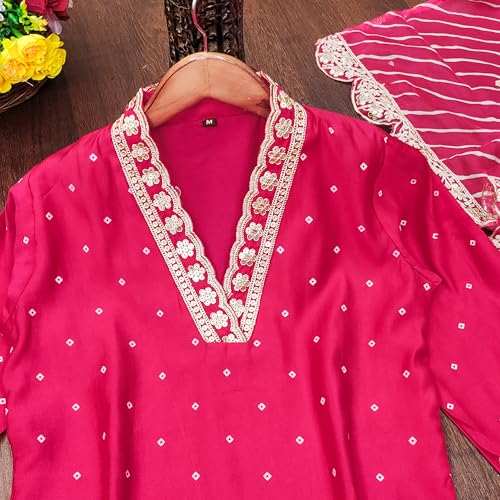 LookMark Women's Silk Blend Table Print Kurta Pant Set with Mal Cotton Digital Print Dupatta and Embroidery Work Suitable for Every Indian Occasion (AZ-LM-OG-KS2178 Pink-XL) - Image 4