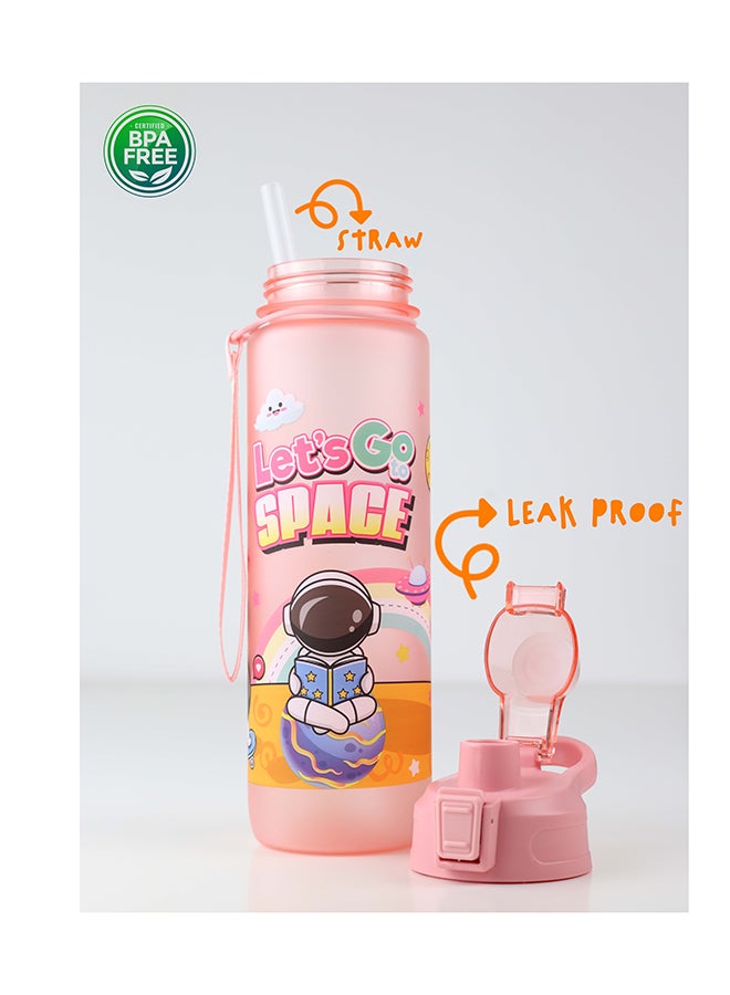 Toshionics Large 1000 ML Kids Water Bottle with Straw and Flip Lid – Handle and Strap - Leakproof BPA-Free Plastic, Space-Themed Astronaut Design, Includes Sticker Sheet, Non-Toxic Material, Wide Mouth, Lightweight and Durable, Suitable for School, Travel, and Outdoor Use – Reusable Bottle for Everyone Everywhere - Image 3
