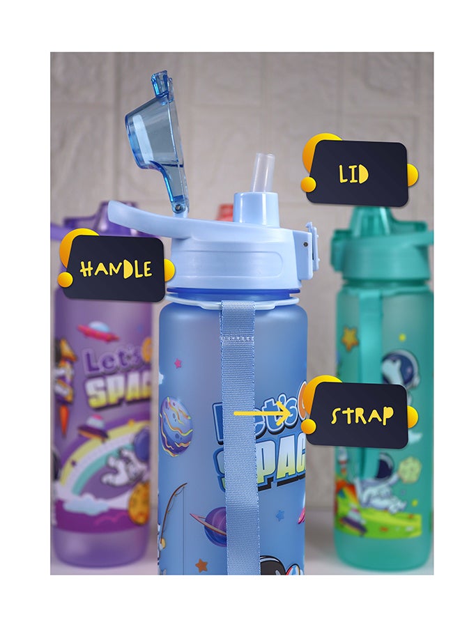 Toshionics Large 1000 ML Kids Water Bottle with Straw and Flip Lid – Handle and Strap - Leakproof BPA-Free Plastic, Space-Themed Astronaut Design, Includes Sticker Sheet, Non-Toxic Material, Wide Mouth, Lightweight and Durable, Suitable for School, Travel, and Outdoor Use – Reusable Bottle for Everyone Everywhere - Image 4