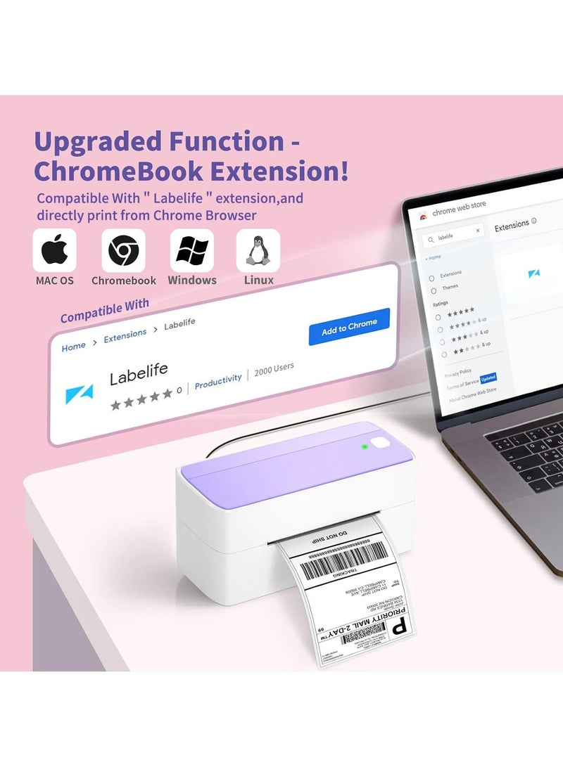 phomemo 241-BT Bluetooth Thermal Label Printer, 4X6" Wireless Shipping Label Printer for Small Business, Label Printer for Shipping Packages, Compatible with iPhone, Android (Purple) - Image 3