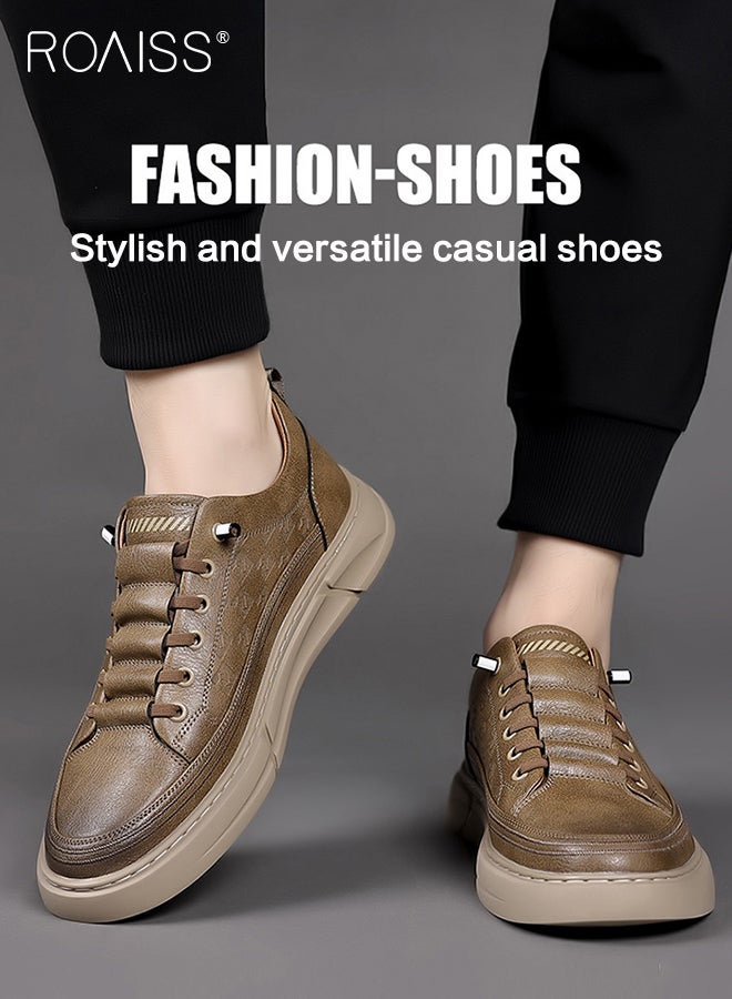 roaiss Business Casual Leather Shoes for Men Round Toe Low Top Front Anti Slip Driving Shoes Mens Retro Stretch Sole Comfort Wear Resistant Walking Shoes Oxfords Khaki for All Seasons  - Image 2