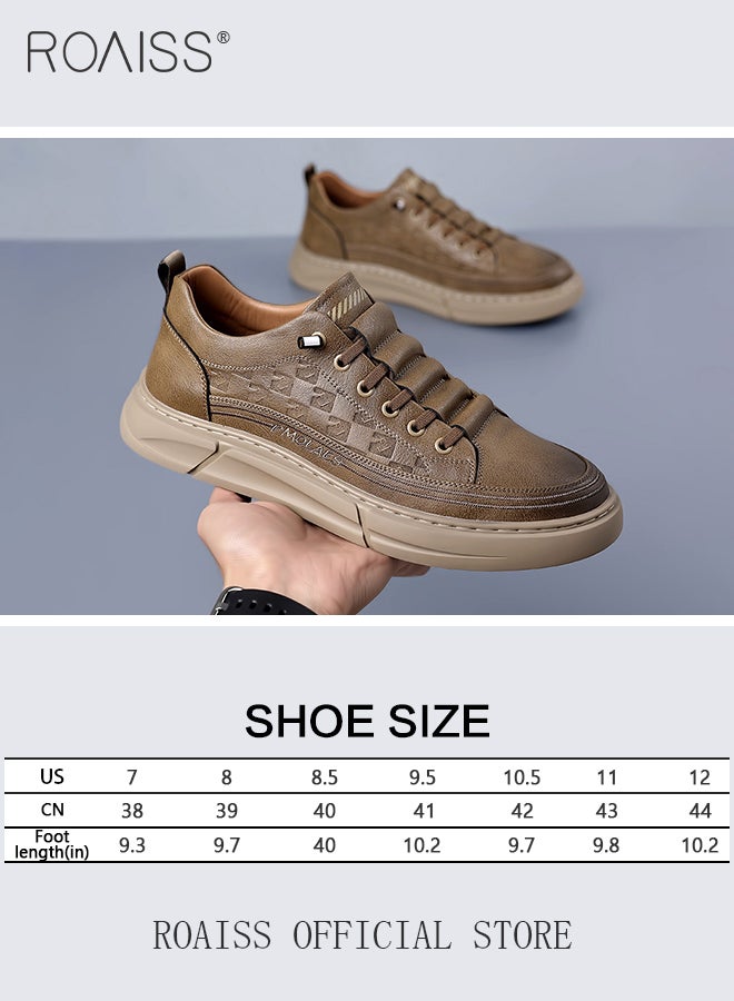 roaiss Business Casual Leather Shoes for Men Round Toe Low Top Front Anti Slip Driving Shoes Mens Retro Stretch Sole Comfort Wear Resistant Walking Shoes Oxfords Khaki for All Seasons  - Image 3
