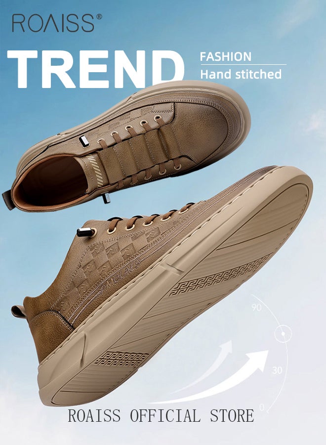 roaiss Business Casual Leather Shoes for Men Round Toe Low Top Front Anti Slip Driving Shoes Mens Retro Stretch Sole Comfort Wear Resistant Walking Shoes Oxfords Khaki for All Seasons  - Image 4